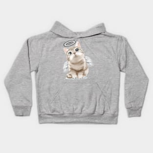 Little Angelic White Chonk Cat Kids Hoodie